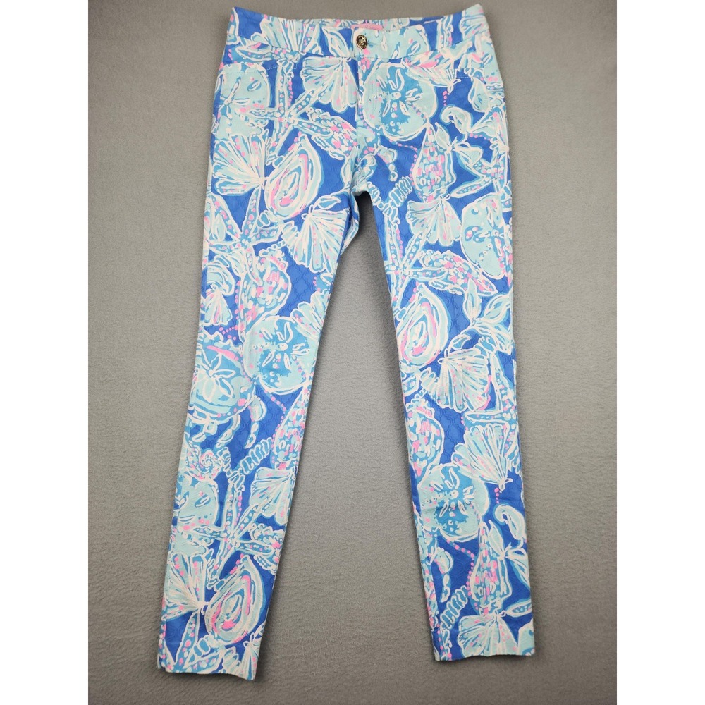 Lilly Pulitzer Pants Womens 2 Blue Floral Skinny Ankle Stretch Twill Tropical